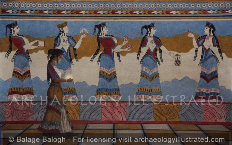Thebes, Reconstruction of a Wall Painting from Fragments Found in Mycenean Period Royal Palace, 1300 BC - Archaeology Illustrated