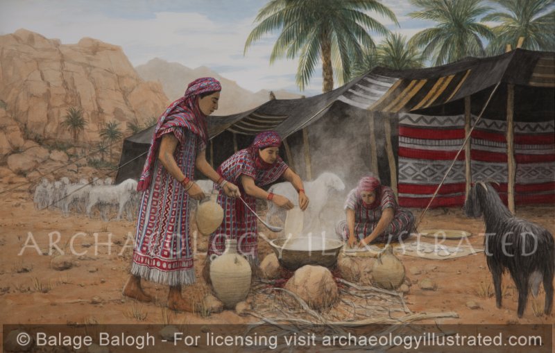Rachel and Leah Cooking Dinner - Archaeology Illustrated