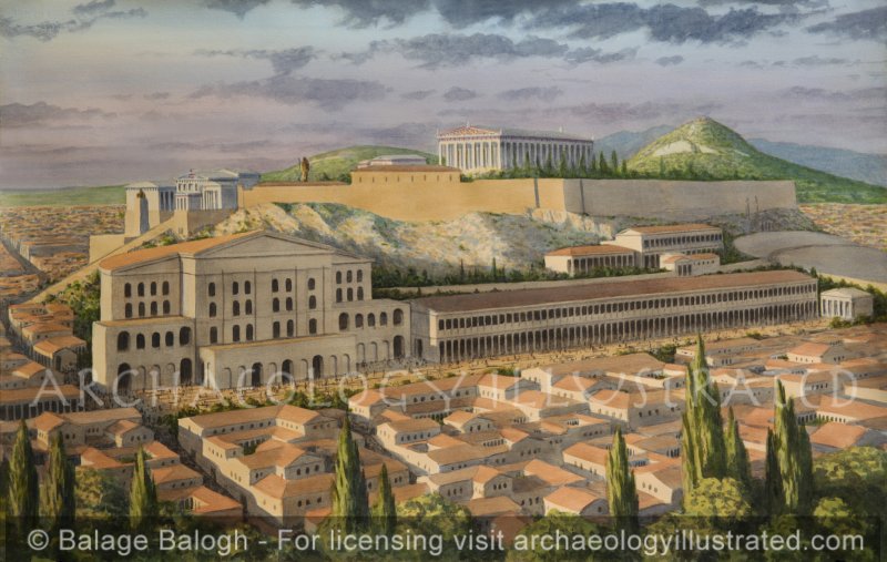 Athens, the South Slope of the Acropolis with the Odeon of Herodes Atticus and the Stoa, 2nd Century AD - Archaeology Illustrated