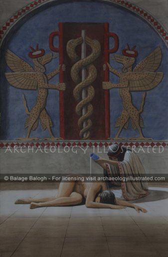 Conjectural: The Sumerian Serpent God of Healing, Ningishzida, Flanked by Two Mushussu Guardians, Copied from the Libation Cup of Gudea, 2100 BC - Archaeology Illustrated