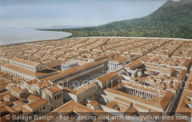 The Forum of Pompeii, Public Buildings and Mount Vesuvius, Looking towards Naples, in the Year 79 AD, One Afternoon - Archaeology Illustrated