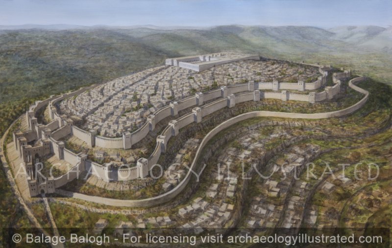 Samaria, (Shomron) Capital of Israel, the Northern Kingdom, and the Palace of Omri and Ahab, 8th Century BC, Looking Southwest, Morning Light - Archaeology Illustrated