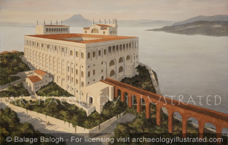 Villa Jovis of the Emperor Tiberius on the Island of Capri, the Bay of Naples in the Distance, 1st Century AD - Archaeology Illustrated