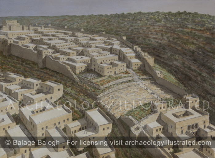 Jerusalem, The Ophel Area and the Newly Discovered Great Moat in the 8th Century BC, Looking Northeast - Archaeology Illustrated