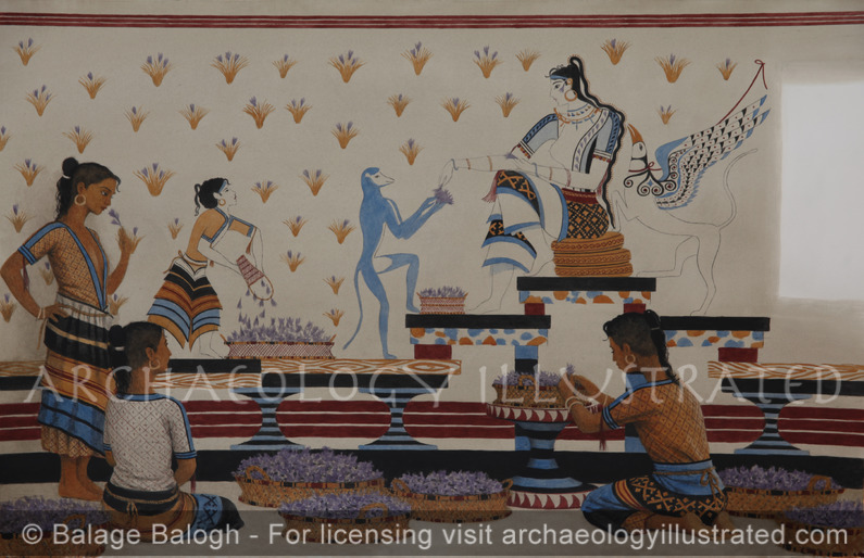 Reconstruction of a Minoan Period Wall Painting Found at Akrotiri on the Greek Island of Santorini, 1500 BC - Archaeology Illustrated