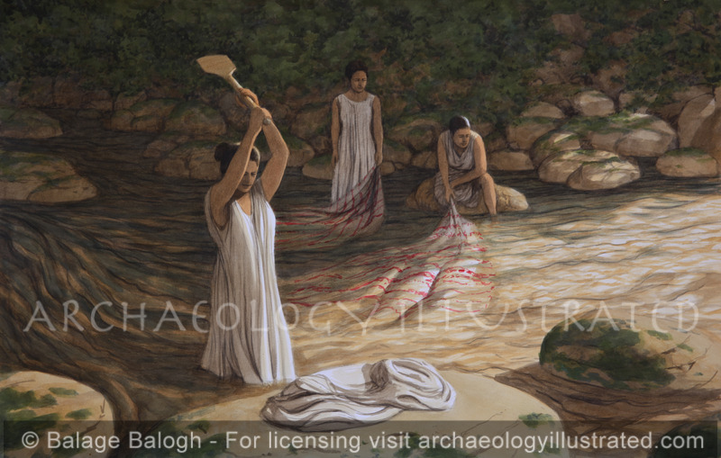 Women Doing Laundry By The River - Archaeology Illustrated