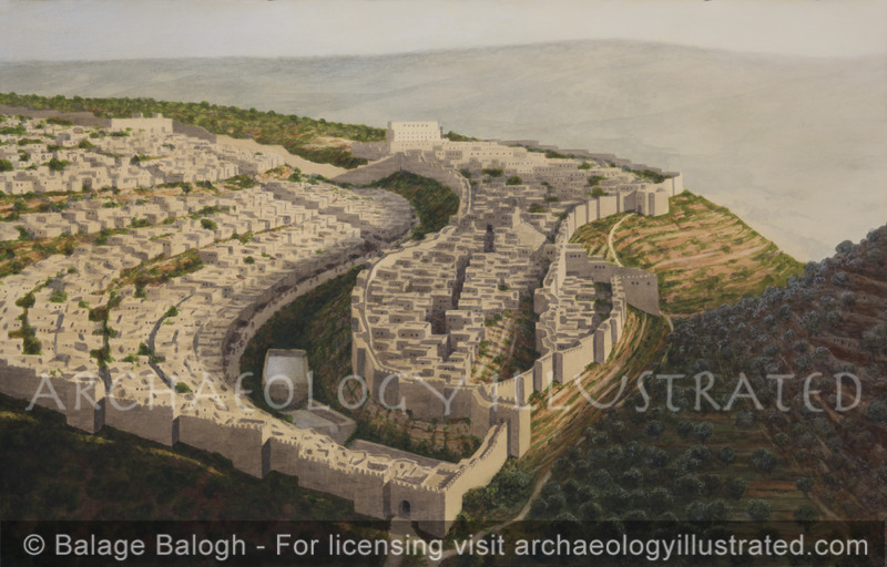 Jerusalem During the Reign of King Hezekiah, 8th-7th Centuries BC, Looking North in Morning Light - Archaeology Illustrated