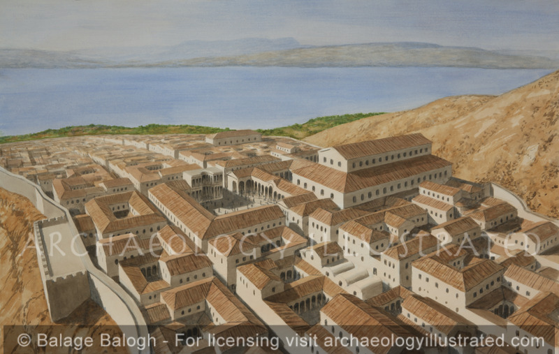 Sussita (Hippos) on the Eastern Shore of the Sea of Galilee, Byzantine Period City Center, Looking Northwest Towards Capernaum and Magdala, 6th Century AD - Archaeology Illustrated
