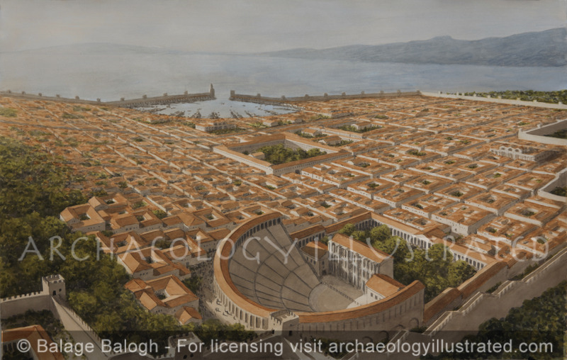 Smyrna (Ancient Izmir, Turkey) Cityscape in the Roman Period, Looking Northwest Across the Bay of Izmir, Late Afternoon - Archaeology Illustrated
