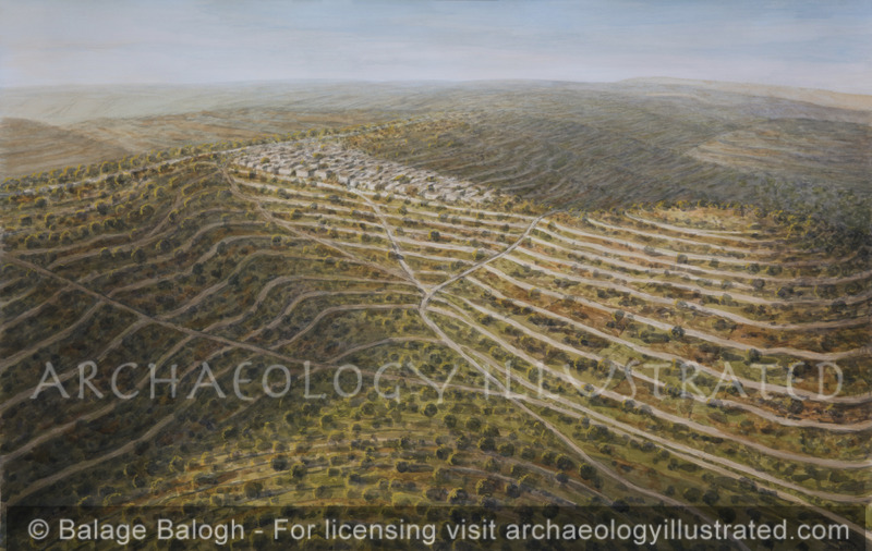 Bethlehem,1st Century, Looking North Towards Jerusalem (in the Far Distance Upper Right), Late Afternoon - Archaeology Illustrated