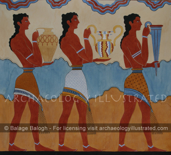 Knossos, Island of Crete, Restored Minoan Wall Painting of Men’s Procession, 16th C. BC - Archaeology Illustrated
