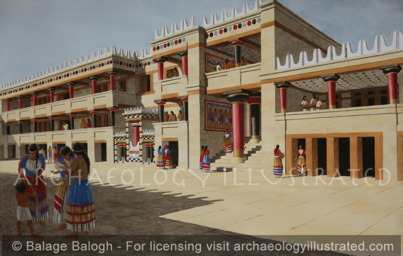 Knossos, Palace Court and Facade of Royal Apartments, Late Minoan Period, 15th Century BC - Archaeology Illustrated