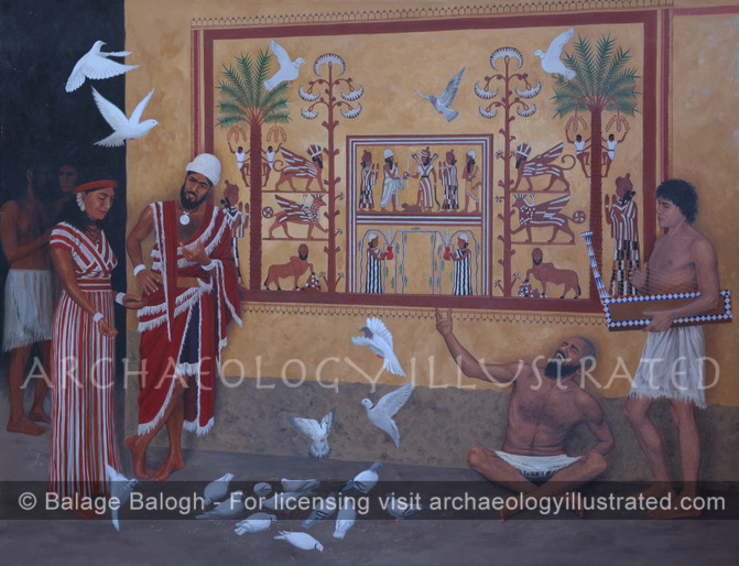 Restored Wall Painting in the Courtyard of the Royal Palace of Mari, Mesopotamia, Around 1760 BC - Archaeology Illustrated