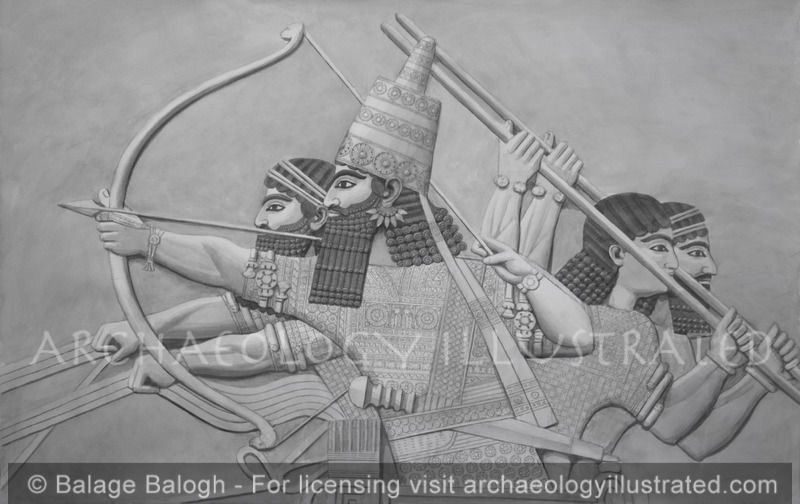 Assurbanipal and Attendants Hunting from a Chariot, Stone Relief from Nineveh, 7th Century BC - Archaeology Illustrated
