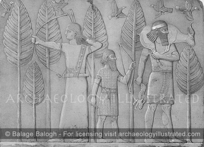 Assyrian Stone Relief, Hunting Scene, Khorsabad, Palace of Sargon II, 710 BC - Archaeology Illustrated