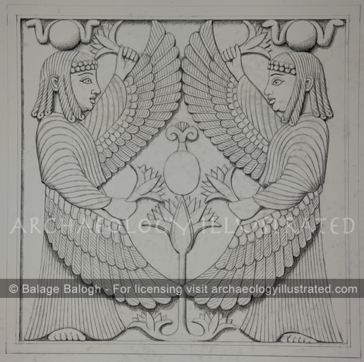 Assyrian Ivory with Angels in the Pose Like on Ark of the Covenant, Fort Shalmaneser, Nimrud, Ivory Room SW37, 9th Century BC - Archaeology Illustrated